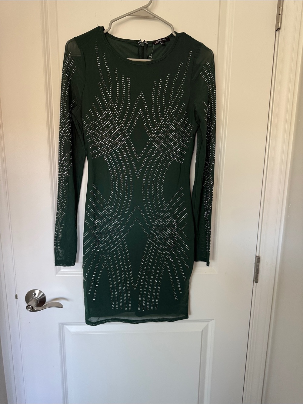 Embellished Emerald Green Long Sleeve Bodycon Dress